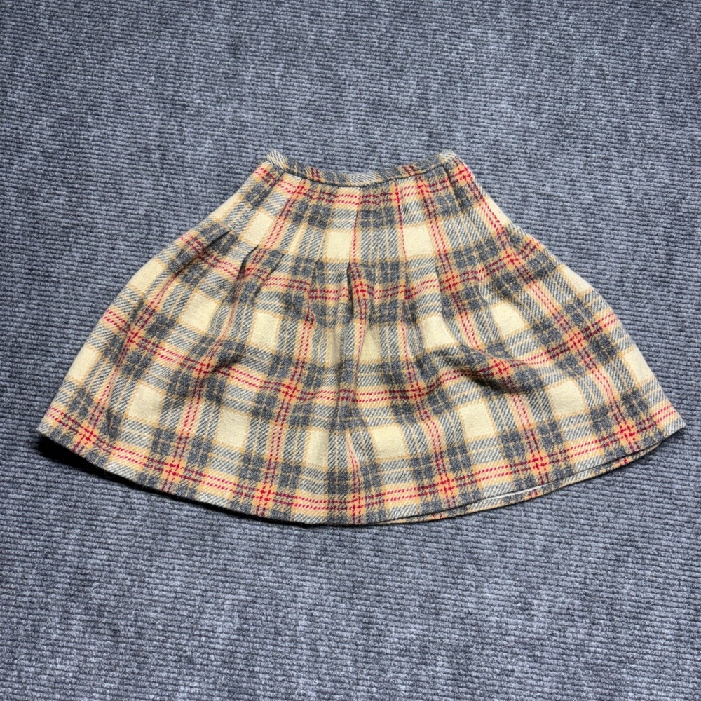 Vintage Glenbrook Pleated Plaid Wool Blend Mini Skirt Women's Tan‎ Red Gray